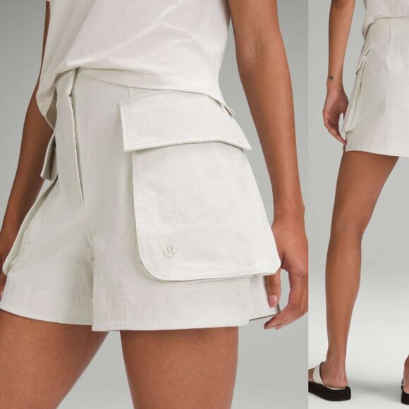 NWT 4” Super High Waist Relax Fit SHR Cargo Short in Bone - Picture 1 of 10